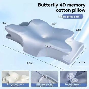 Butterfly 4D Memory Cotton Pillow Ice-Silk Fabric Cooling Pillow Cervical Spine - Pink - Size conventional
