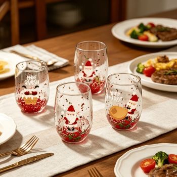 Christmas glass set, double walled glasses, borosilicate glass, festive drinkware, holiday gift, Australian Christmas, thermal insulated glasses, reusable glass cups - Random patterns - Size 4pcs