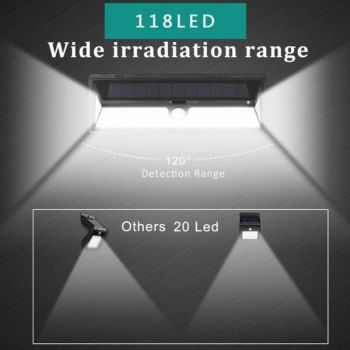 Solar Wall Light 180 LED PIR Motion Sensor Outdoor Garden Light IP65 Waterproof - Black - Size 001