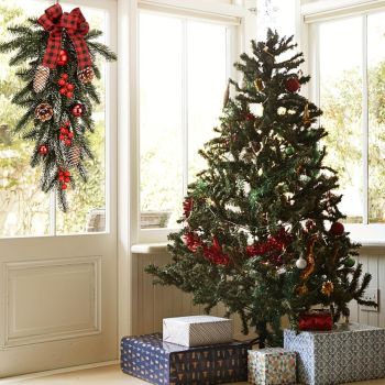 Christmas garland, pinecone garland, berry garland, plaid bow garland, Christmas decoration, holiday decor, door hanger, wall decor, window decor, Australian Christmas decor, festive garland - Green - Size Christmas
