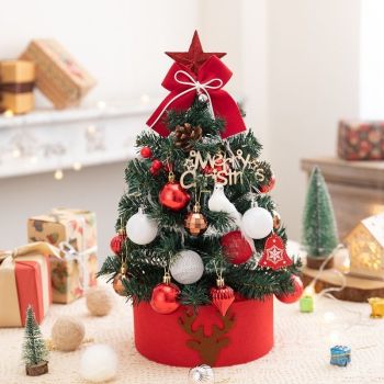 Mini Desktop Christmas Tree Flocked Pink Christmas Tree Christmas Tree Set - red and white - Size 45cm