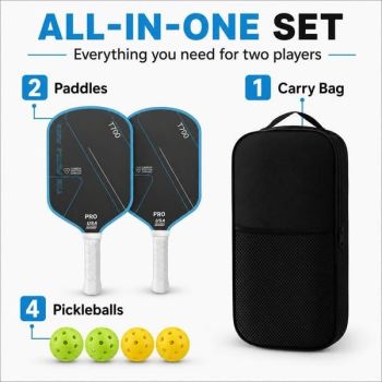 Pickleball Paddles Set of 2,  T700 Carbon Fiber Pickleball Rackets with 4 Balls & Carry Bag – red - Red - Size T700