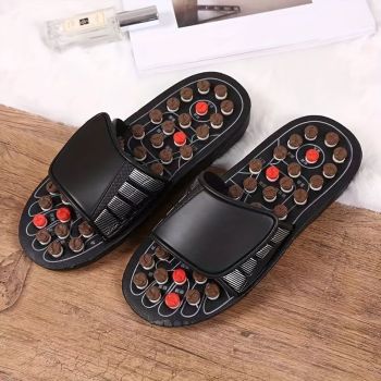 Men'S Slippers Acupressure Slippers Foot Massage Foot Pain Relief Open Toe - Black - Size 40