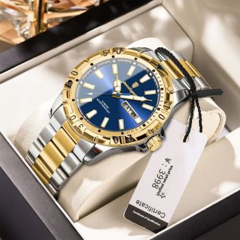 Men'S Watch Stainless Steel Watch Blue Dial Watch Water-Resistant Watch - 959Silver Blue - Size 01