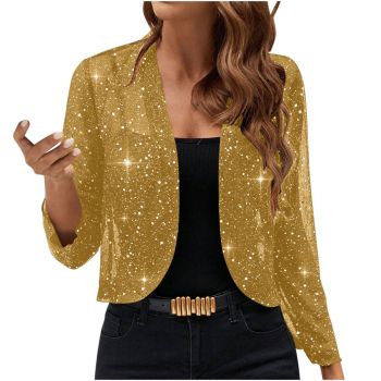 Sparkly Women'S Jacket Sheer Jacket Women'S Outerwear Fashion Jacket Glamorous - Dark Gray - Size XXL