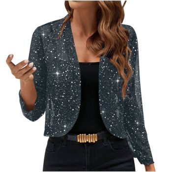 Sparkly Women'S Jacket Sheer Jacket Women'S Outerwear Fashion Jacket Glamorous - Turquoise - Size M