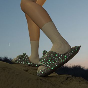 Ladies Shark Slippers Glowing Glitter Slippers Quick-Dry Slippers Non-Slip EVA - Blue - Size 38
