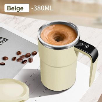 Self-Stirring Coffee Mug Automatic Stir Mug LED Temperature Mug Rechargeable - White - Size 380ML
