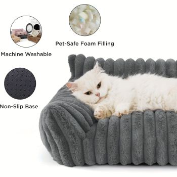 Cute pet cat sofa Standard S size - Puffy cat bed with high-quality soft velvet pile, indoor cat plush sofa bed, strong support and won't collapse