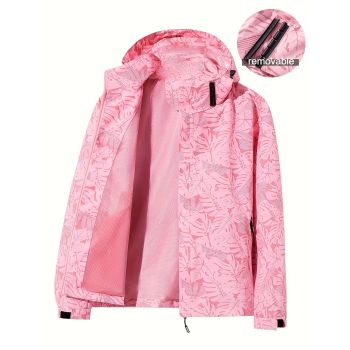 Plus Size Women'S Jacket Spring Autumn Outdoor Coat Detachable Hood Jacket - Red - Size L(AU L/EU50)