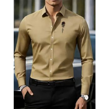 Men'S Formal Shirt Slim Fit Dress Shirt Long Sleeve Shirt Printed Shirt - White - Size XL(AU XL/EU52)