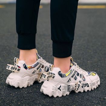 Women's Fashionable Graphic-Print Chunky Sneakers - White - Size 6(AU6/EU37)
