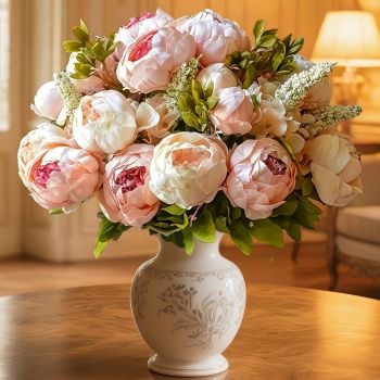 香槟色 White Artificial Peony Bouquet Champagne Colored Peonies Home Decoration Event