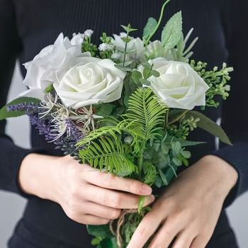 White Artificial Roses Wedding Decorations Bridal Bouquet Wedding Centerpieces