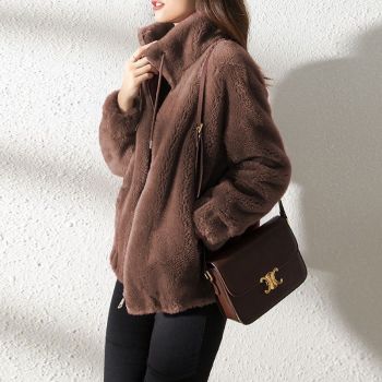 Women's  Faux Fur Jacket | Trendy & Warm Coat - Khaki - Size 2XL(AU 2XL/EU54)