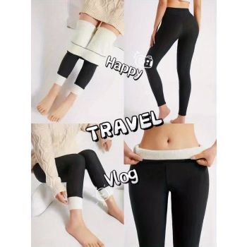 Solid Color Thickened Casual Sports Leggings - Black - Size 14(AU14/EU42)