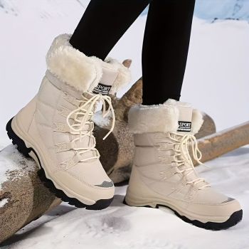 Women's long-sleeve snow boots, winter, fleece-lined, warm, outdoor, snow, sports shoes, minus temperature, cold, women's high-top shoes, casual, daily, leisure, hiking boots, slip-resistant, wear-resistant, large size, women's shoes, - Khaki - Size 10(AU