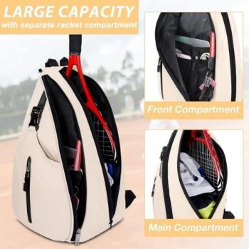 Black Tennis and Pickleball Sling Backpack for Men and Women, 33x14x49cm