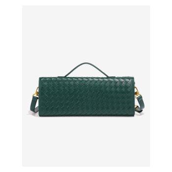 Black Woven Leather Handbag with Gold-Tone Lock