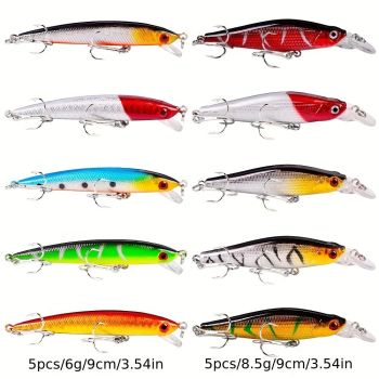 Proberos 20-piece fishing tackle set | hard bait set, suitable for striped bass and bass | scoop hook lure, minnow lure, jumper, pencil-shaped swim bait, fish hook, sea bass lure