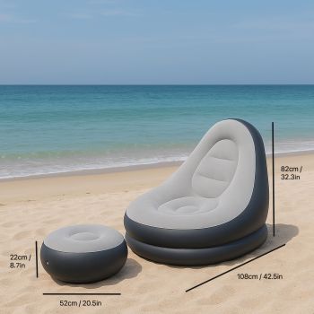 Large size inflatable sofa with foot pedal / foot stool Large size wide seat deep sitting feeling, high back embracing support, strong load capacity, suitable for all weights and body types Thick and wear-resistant PVC material is strong and resistant to 