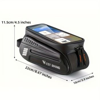 WEST BIKING Large Capacity Bike Front Handle Bag - Heavy-duty nylon and EVA structure, with zipper storage space, can accommodate 7-inch mobile phone, 7-inch tablet, tools - compatible with road bike, mountain bike, safety zipper closure