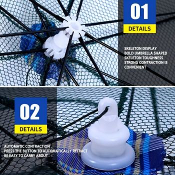 1 piece foldable hexagonal fishing net, various sizes - portable PA nylon net, suitable for mackerel, red crab, crab, etc. - dark green, easy outdoor fishing tool, suitable for Father's Day and holidays, fishing net