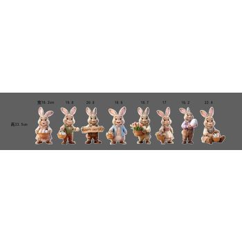 2DFlat, 8pcs Easter Gentleman Rabbit Group Decoration, exquisite shape holding egg basket / carrot rabbit, fashionable dress design outdoor waterproof easy to install props, spring courtyard atmosphere Gentleman Rabbit Group Plaque Decoration