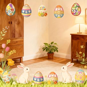 80pcs Easter wooden colored eggs, blank wooden pieces hand-made colored eggs, (including 40 hemp ropes and 40 wooden pieces) blank hanging decorative hand-made labels, suitable for Easter spring DIY art handicraft decorations, Easter decorations (Easter f