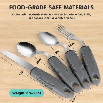 Weighted Adaptive Utensils, 4Pcs Weighted Utensils for Hand Tremors, 45°Angled Parkinsons Utensils for Elderly, 3.5oz Weighted Built Up Utensils for Adults, Disabled, Parkinson - Black - Size Right-Handed