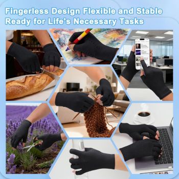 2-Pair Arthritis Compression Gloves- for Hand Arthritis, Carpal Tunnel Pain, Rheumatoid Arthritis, RSI, Fingerless, Anti-Slip, Breathable Gloves for Men & Women, Typing, Daily Use - Gray - Size XL