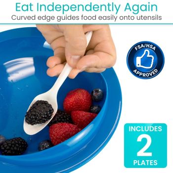 Spill-Proof Scoop Plate, 9" - Dish with Wall for Disabled, Handicapped, Elderly Adults with Special Needs from Parkinsons, Dementia, Stroke, Tremors with - Non Skid Padded Bottom - Red / 1 Pack