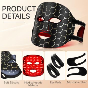 Red Light Mask 4 Color Light Therapy for Face,with 240 LED Mask,800mAh Rechargeable Controller,850nm Near Infrared Yellow&Blue Modes timer for 10 minutes 3 energy levels Anti-Aging at Home & Travel