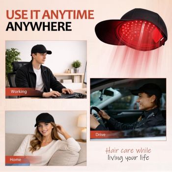 Laser Hair Growth Cap - 650nm Red Light Therapy for Hair Regrowth, Full Scalp Coverage Treatment for Men & Women with Thinning Hair, Portable & Hands-Free, Black