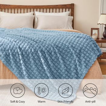 Updated Grey Throw Blanket for Couch and Bed- Super Soft and Warm 3D Checkered Fluffy Fuzzy Fleece Blanket, Luxurious Plush Cozy Blanket for Room Decor Spring - Blue - Size 200cm*230cm
