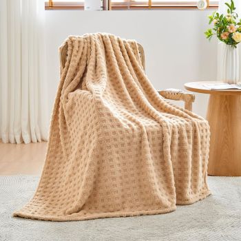 Updated Grey Throw Blanket for Couch and Bed- Super Soft and Warm 3D Checkered Fluffy Fuzzy Fleece Blanket, Luxurious Plush Cozy Blanket for Room Decor Spring - Brown - Size 120cm*200cm