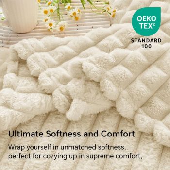 Updated Grey Throw Blanket for Couch and Bed- Super Soft and Warm 3D Checkered Fluffy Fuzzy Fleece Blanket, Luxurious Plush Cozy Blanket for Room Decor Spring - Beige - Size 200cm*230cm