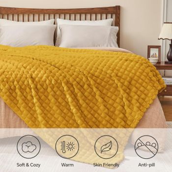 Updated Grey Throw Blanket for Couch and Bed- Super Soft and Warm 3D Checkered Fluffy Fuzzy Fleece Blanket, Luxurious Plush Cozy Blanket for Room Decor Spring - Yellow - Size 180cm*200cm