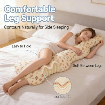 Long Rectangular Leg Pillow for Side Sleeping, Breathable Summer Cushion with Removable Washable Cover, Slim Lightweight Support Pillow for Bed Sofa Couch Travel Use - Beige - Size 130cm