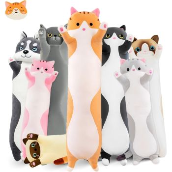 Long Cat Plush Pillow Cat Plush Toy PP Fabric Pillow Soft Cat Pillow Cat-Themed - Pink - Size 43.3in