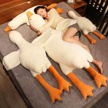 Giant White Goose Plush Pillow Soft Fabric Pillow Sleeping Companion Hugging - White - Size 51in