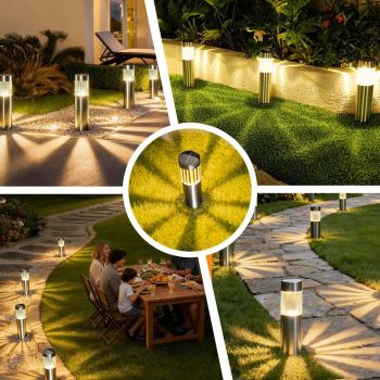 Solar Pathway Lights Outdoor, Stainless Steel Solar Garden Lights, Bright 35LM Warm White LED, Auto On/Off IP65 Waterproof Path Lights for Yard, Lawn, Walkway, Patio, Driveway - Black - Size 1 Pack