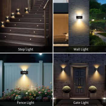 Solar Fence Lights, Solar Wall Lights Waterproof Outdoor Up and Down Lighting for Outside, Garden, Walkway, Door, Porch, Deck - White - Size 4 Pack