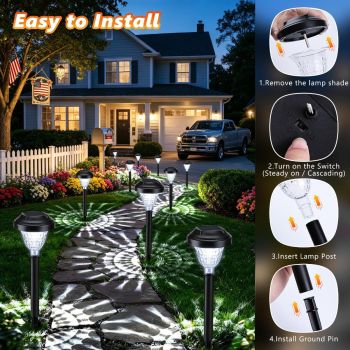 Solar Landscape Lights 4-Pack 10-LED Warm White Outdoor Lights Garden Lights - White - Size 13.4in