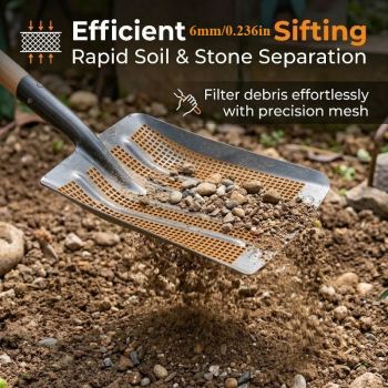 Stainless Steel Garden Sieve Shovel for Soil and Compost Screening-Grey