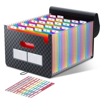Accordion File Organizer, 26 Pockets Expanding File Folders, Monthly Bill Receipt Documents Organizer, A-Z Colorful Tabs, Letter/A4 Size for Classroom Office Organization Home Hospital - Black - Size 1Pack