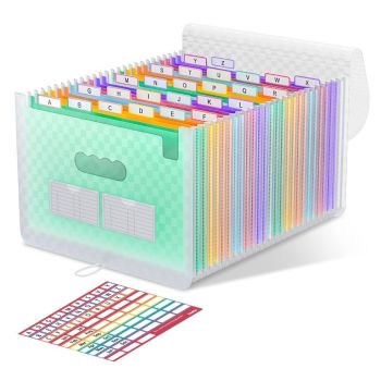 Accordion File Organizer, 26 Pockets Expanding File Folders, Monthly Bill Receipt Documents Organizer, A-Z Colorful Tabs, Letter/A4 Size for Classroom Office Organization Home Hospital - Matte black - Size 1Pack