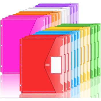 10Pack Binder Pocket, Super Heavyweight Plastic Binder Folders Tight Closure Folders with Pockets Side Loading,Binder Organizer, Binder Dividers with Pockets,Office Supplies,Back to School - Multi-color - Size 10Pack