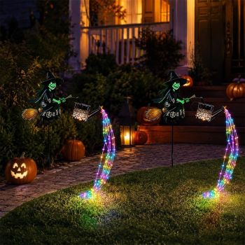 1Pack Halloween Witch Cauldron Garden Light, Multicolor Outdoor Yard Stake Decor Illuminated Witch Cauldron Light, Multicolor Potion Cascade Effect, Cutout Shadow Stake Light for Outdoor Halloween Decor - Black - Size 1Pack