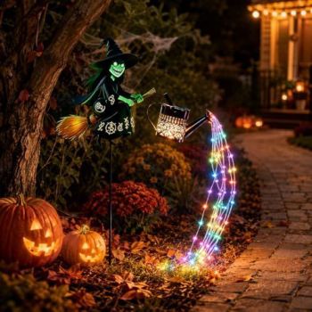 2Pack Halloween Witch Cauldron Garden Light, Multicolor Outdoor Yard Stake Decor Illuminated Witch Cauldron Light, Multicolor Potion Cascade Effect, Cutout Shadow Stake Light for Outdoor Halloween Decor - Black - Size 2Pack